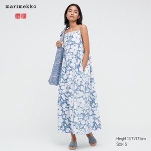 Uniqlo x Marimekko cotton denim camisole dress, light blue floral print, size S